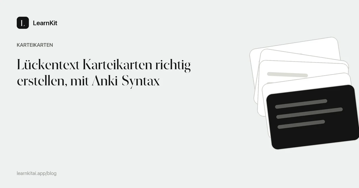 Der Titel Lückentext Karteikarten richtig erstellen, mit Anki-Syntax vor einem ruhigen, einfarbigen Muster
