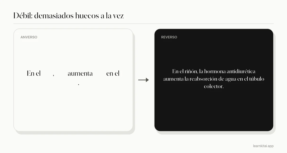 Tarjeta de huecos débil con casi toda la frase oculta, sin apenas contexto