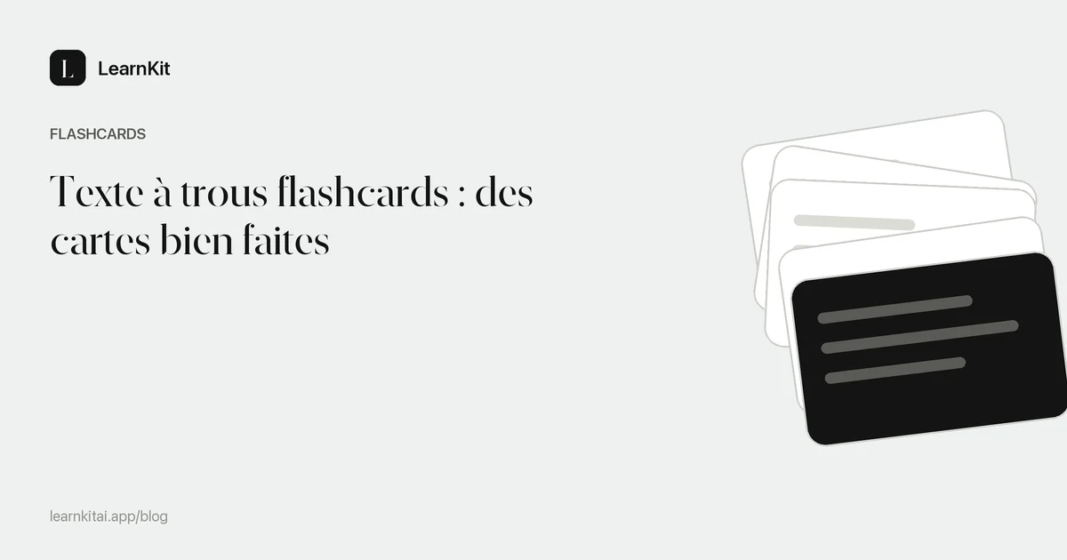 Le titre Texte à trous flashcards : des cartes bien faites sur un motif monochrome épuré