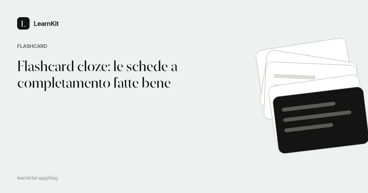Il titolo Flashcard cloze: le schede a completamento fatte bene su un motivo monocromatico tenue