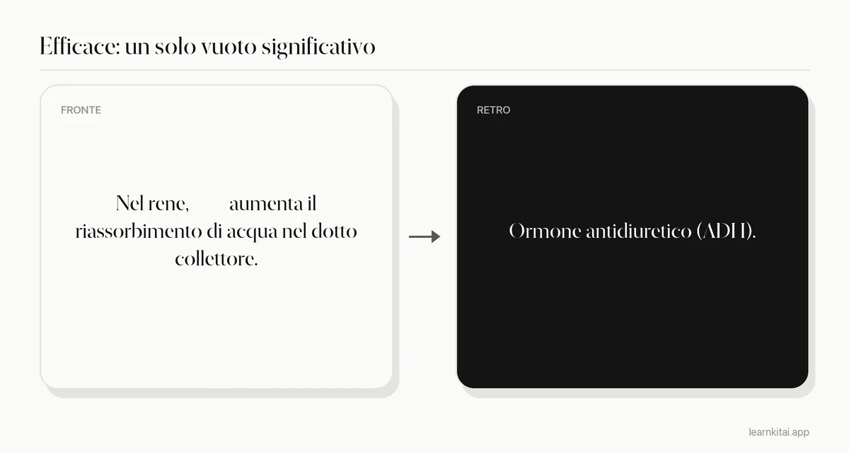 Scheda cloze efficace che nasconde solo il nome dell'ormone in una frase sul riassorbimento di acqua