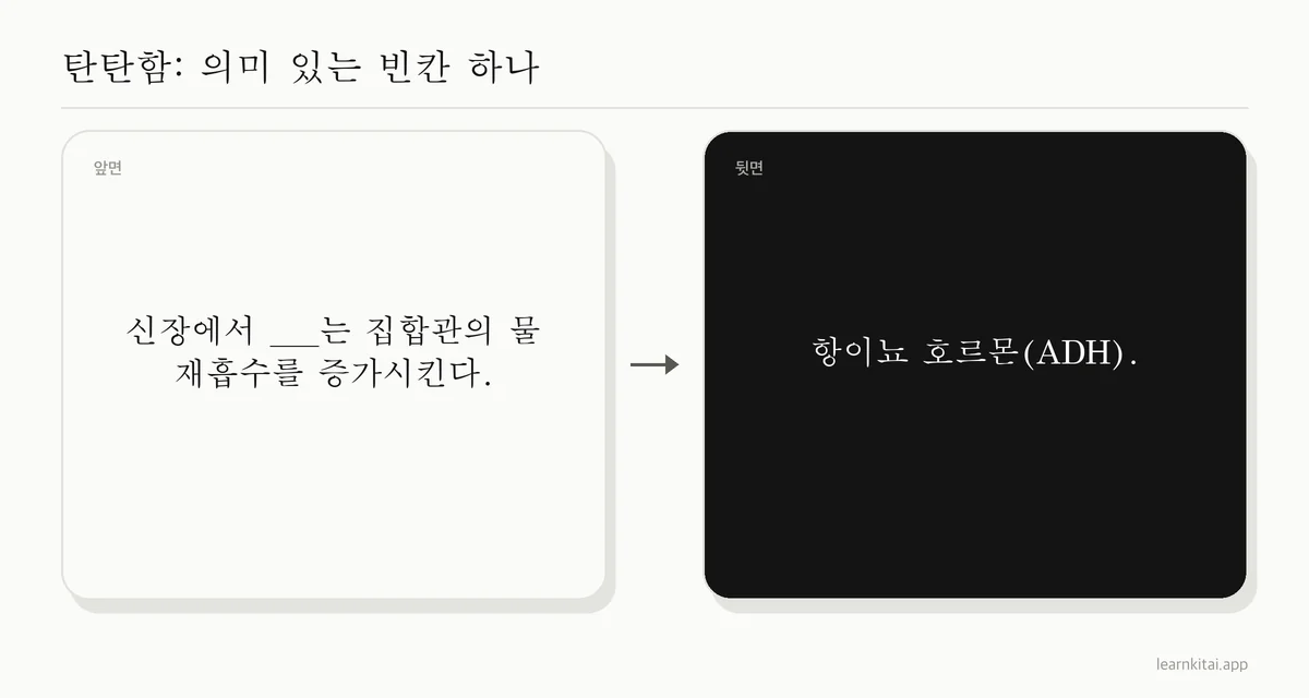 물 재흡수에 관한 문장에서 호르몬 이름만 가린 탄탄한 빈칸 카드