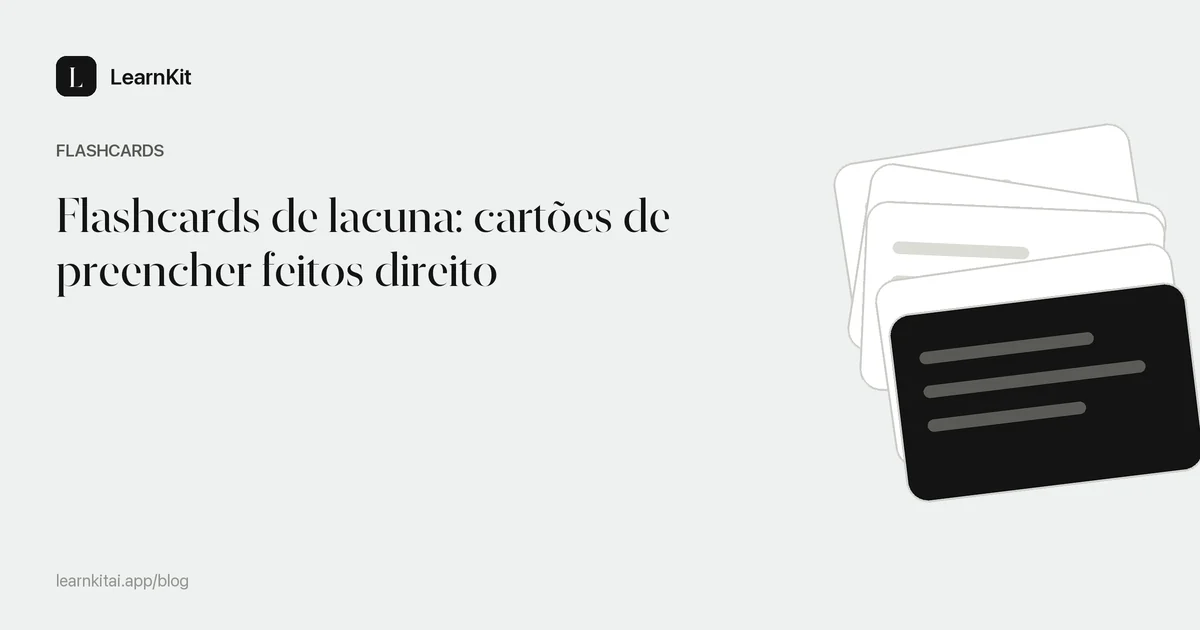 O título Flashcards de lacuna: cartões de preencher feitos direito sobre um padrão monocromático e sereno