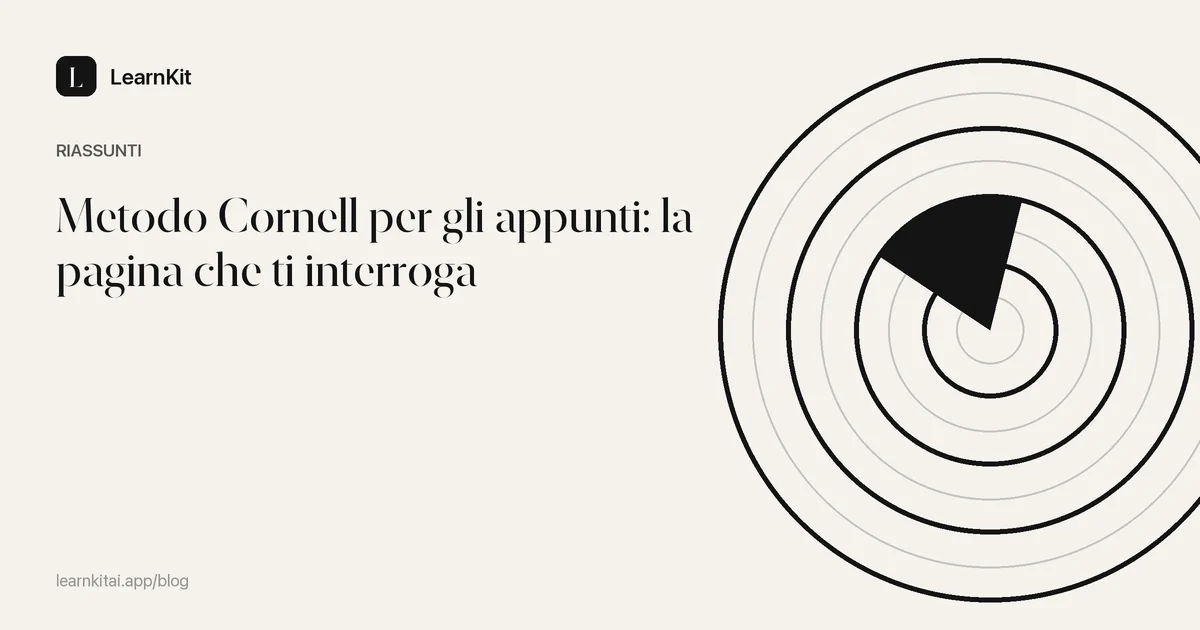 Il titolo Metodo Cornell per gli appunti: la pagina che ti interroga su un motivo monocromatico tenue