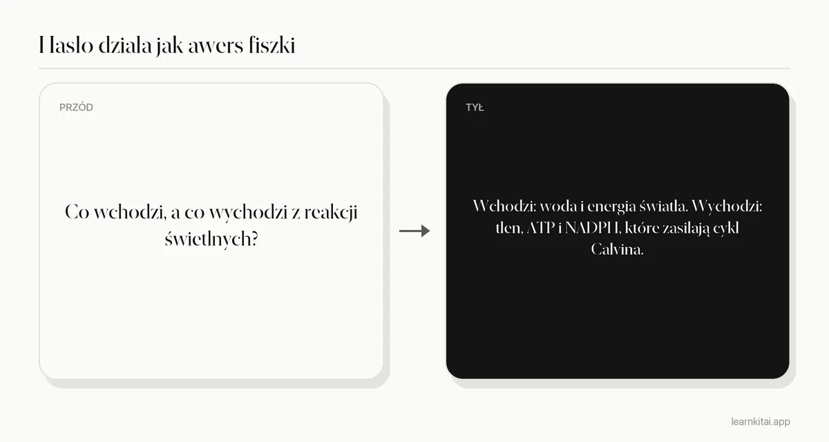 Przykładowe pytanie z kolumny haseł z odpowiedzią z kolumny notatek