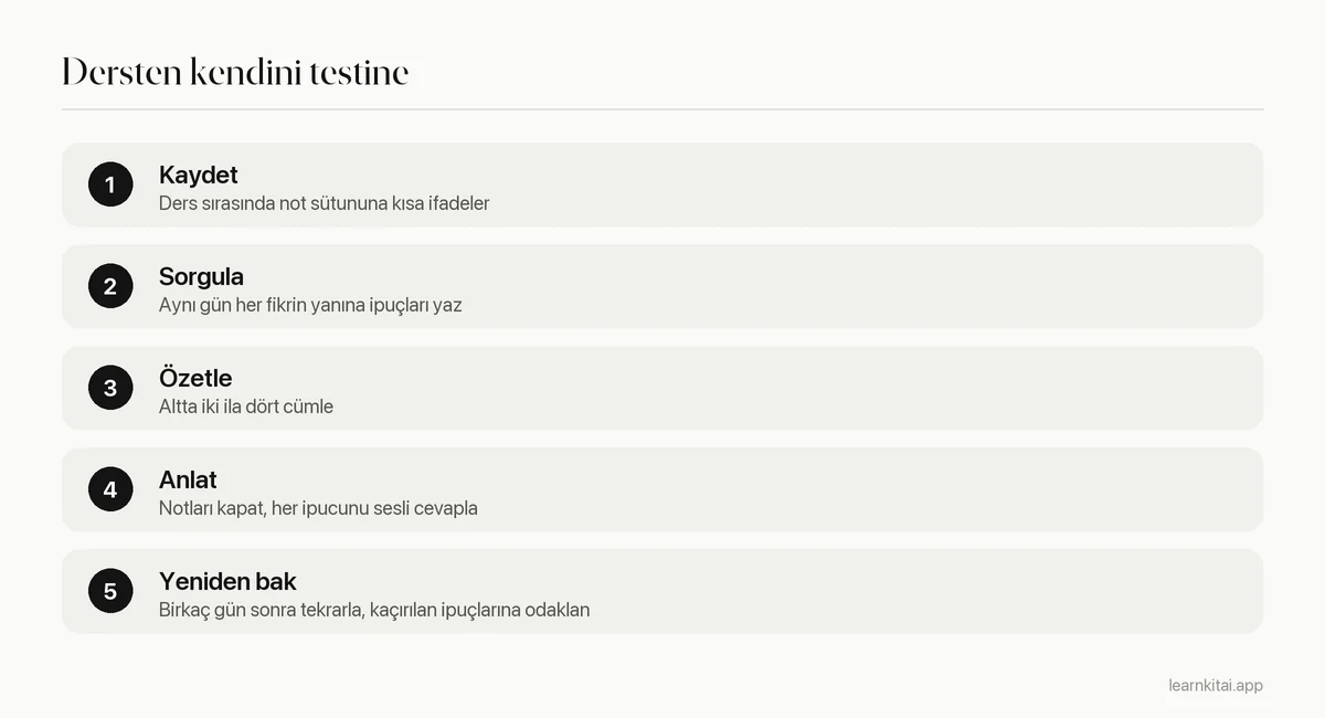Bir Cornell not sayfasını dersten haftalık tekrara kadar gözden geçirmenin beş adımı