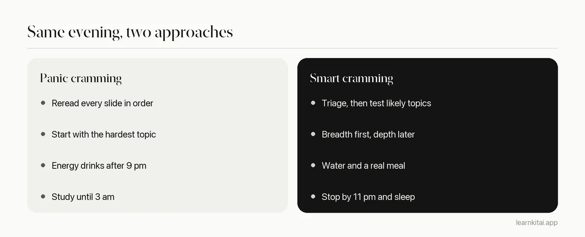 Comparison of common cramming habits with better choices for the same evening