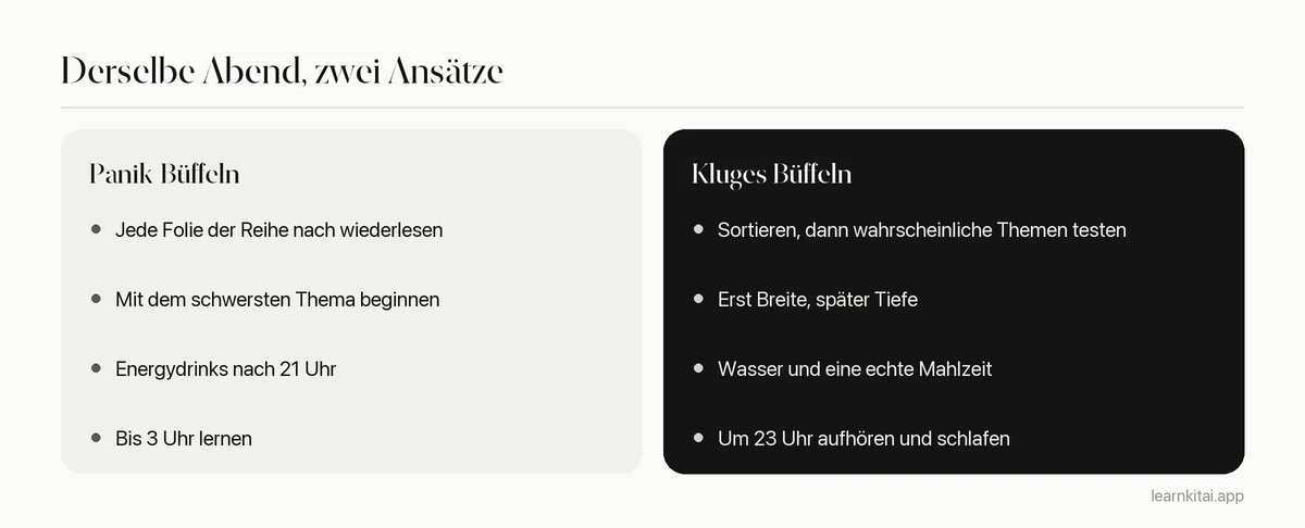 Vergleich verbreiteter Büffelgewohnheiten mit besseren Entscheidungen für denselben Abend