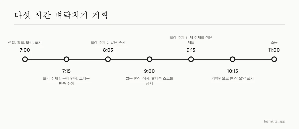 저녁 7시 선별부터 밤 11시 소등까지 벼락치기 저녁의 시간표