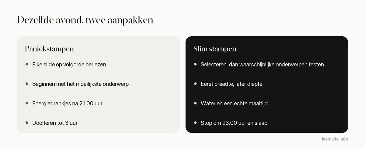 Vergelijking van veelvoorkomende stamgewoontes met betere keuzes voor dezelfde avond