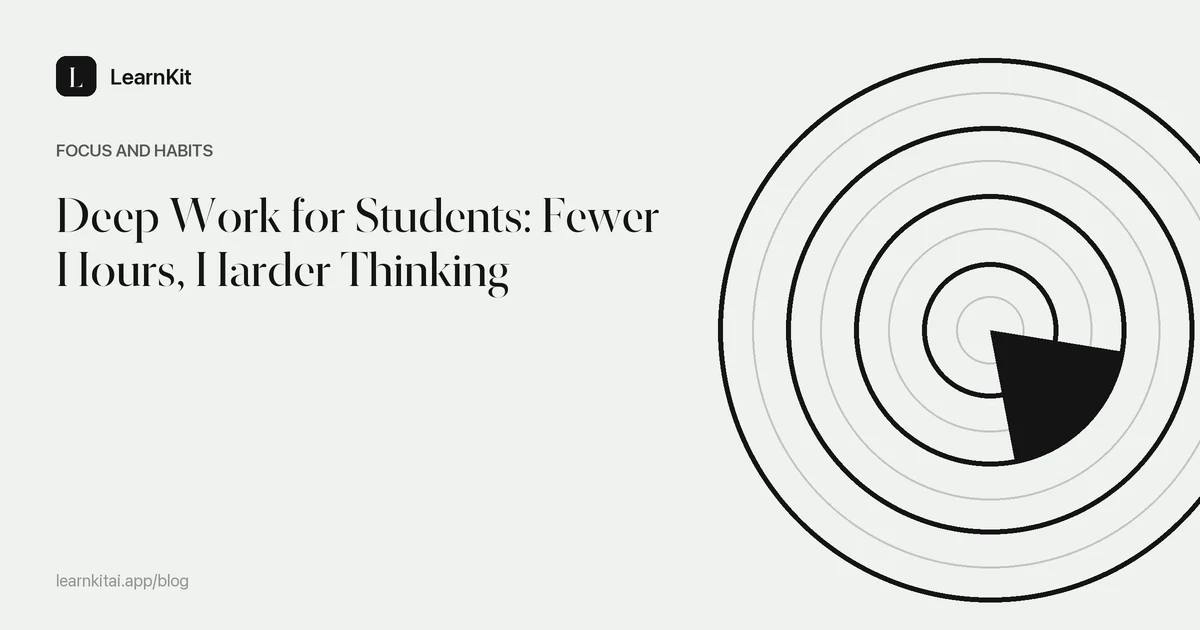 Article title Deep Work for Students over a calm monochrome pattern of nested rectangles