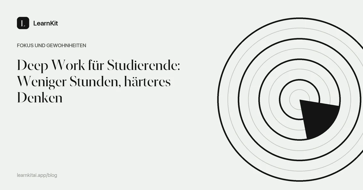 Der Titel Deep Work für Studierende vor einem ruhigen, einfarbigen Muster aus verschachtelten Rechtecken