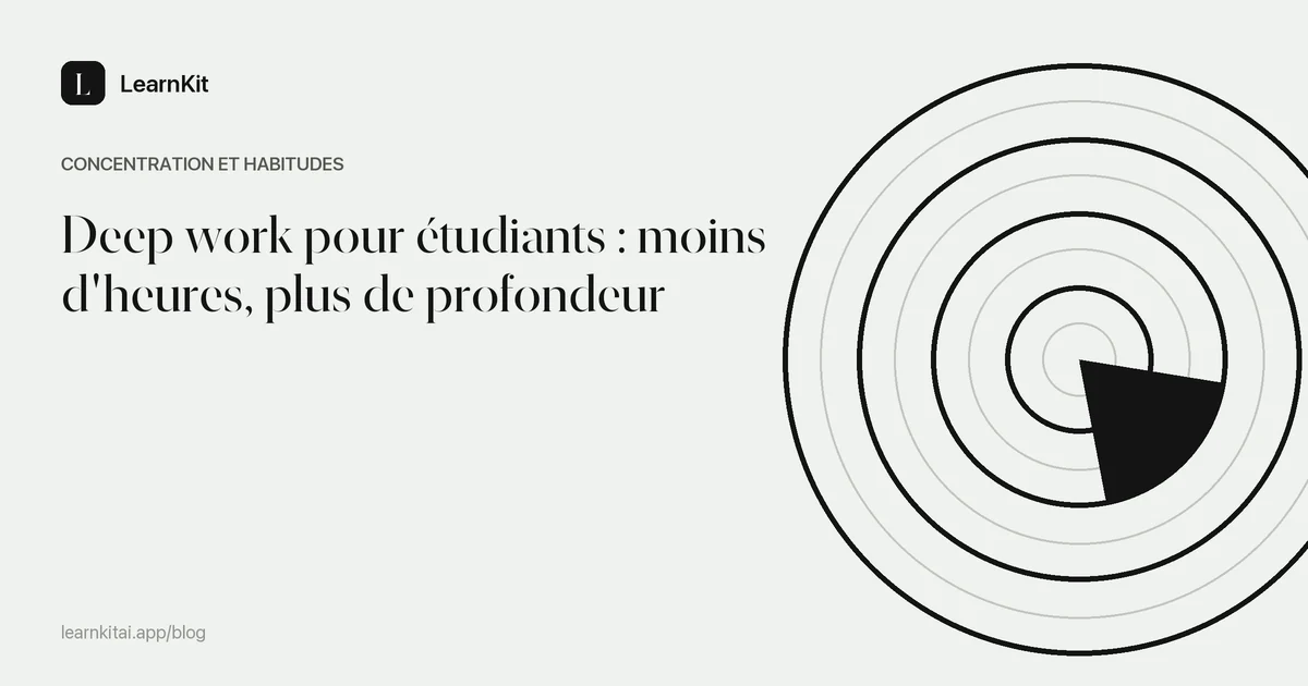 Titre d'un article sur le deep work pour étudiants sur un motif monochrome épuré de rectangles imbriqués