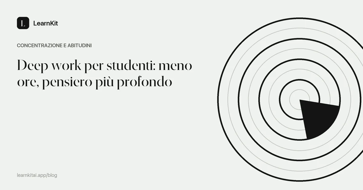 Il titolo Deep work per studenti su un motivo monocromatico tenue di rettangoli annidati