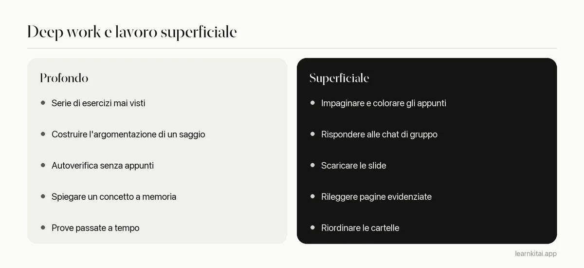 Confronto tra compiti di studio profondi e compiti di studio superficiali
