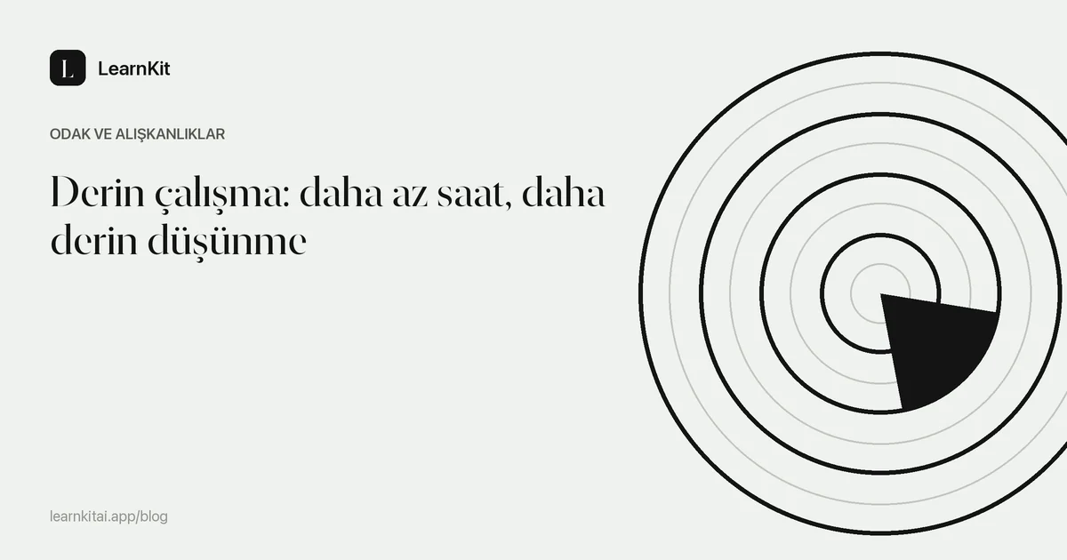 Başlık: Derin çalışma: daha az saat, daha derin düşünme, iç içe dikdörtgenlerden oluşan sakin ve tek renkli bir desenin üzerinde