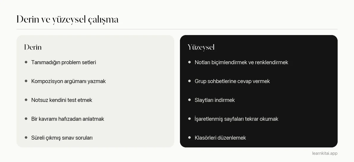 Derin ve yüzeysel çalışma görevlerinin karşılaştırması