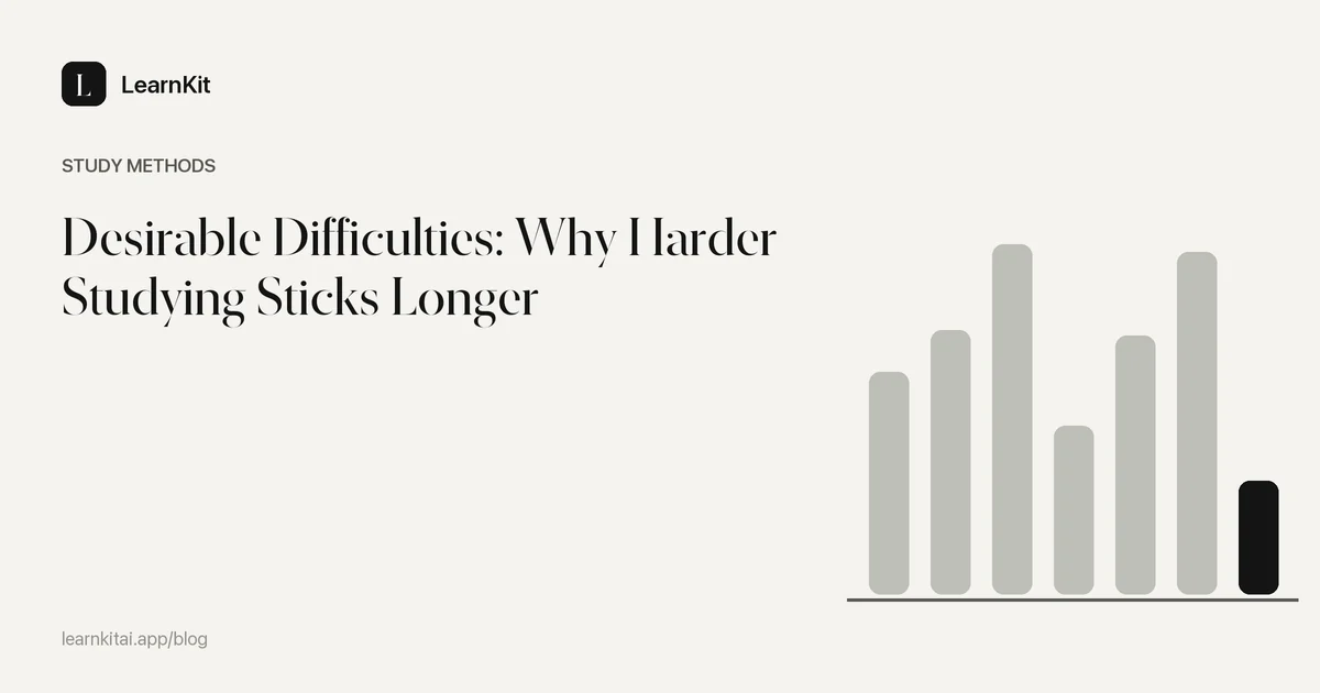 The title Desirable Difficulties: Why Harder Studying Sticks Longer over a calm monochrome pattern
