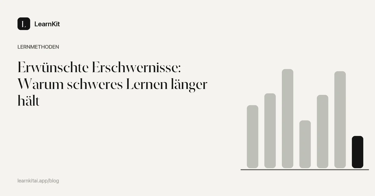 Der Titel Erwünschte Erschwernisse: Warum schweres Lernen länger hält vor einem ruhigen, einfarbigen Muster