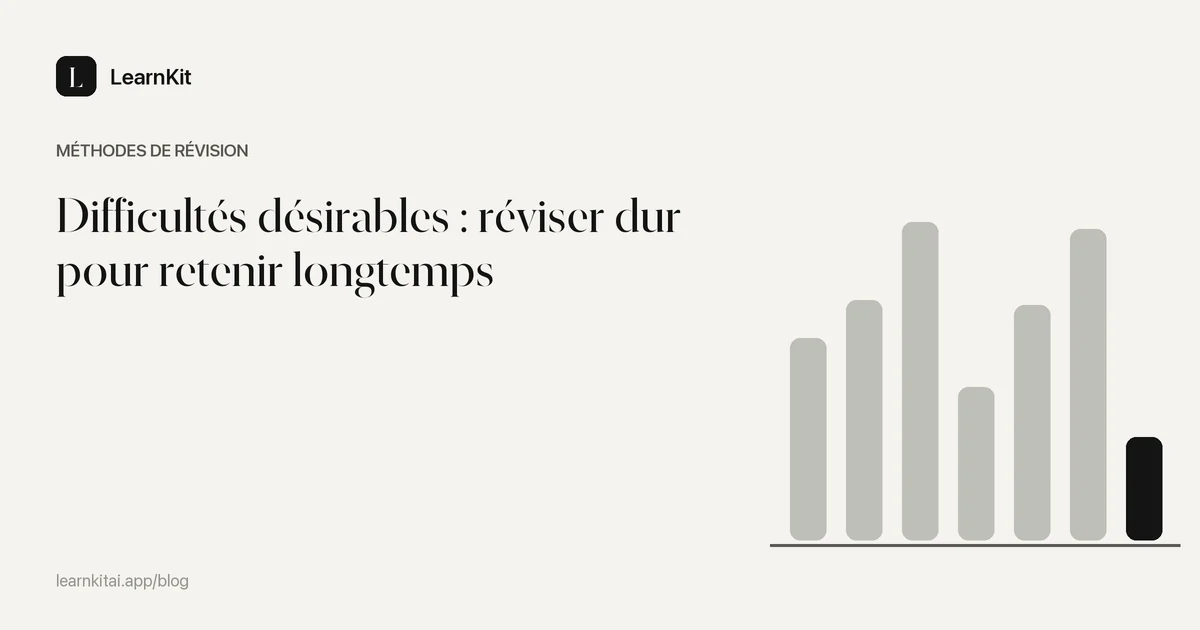 Le titre Difficultés désirables : réviser dur pour retenir longtemps sur un motif monochrome épuré