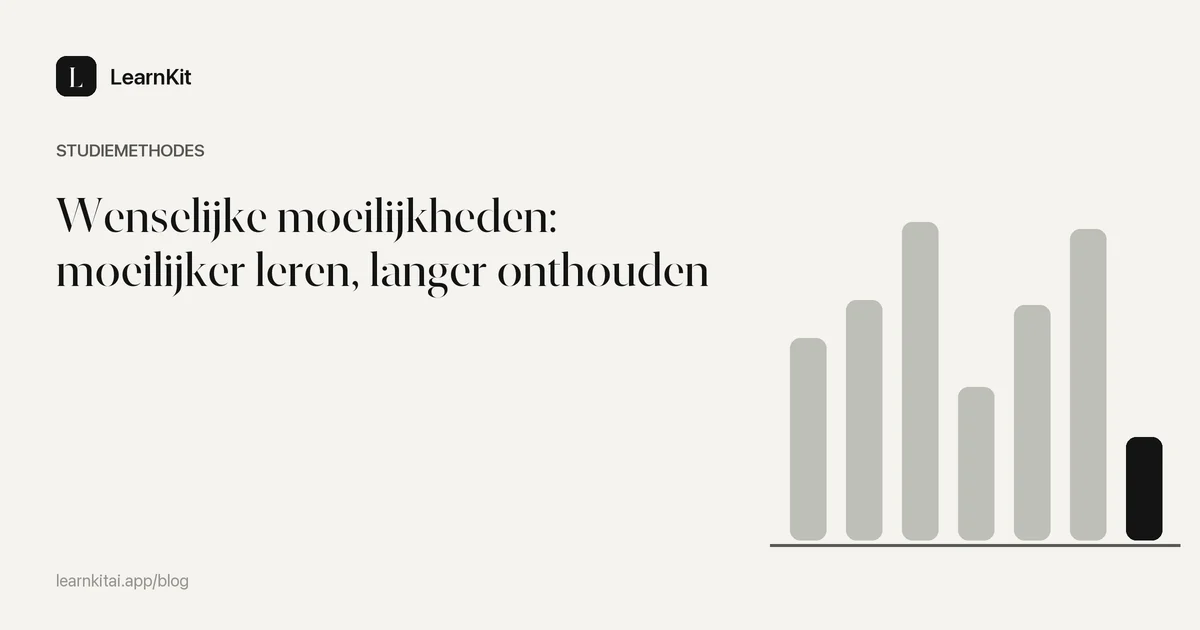 De titel Wenselijke moeilijkheden: moeilijker leren, langer onthouden op een rustig monochroom patroon