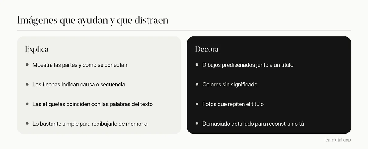 Comparación de imágenes que explican una idea e imágenes que solo decoran una página
