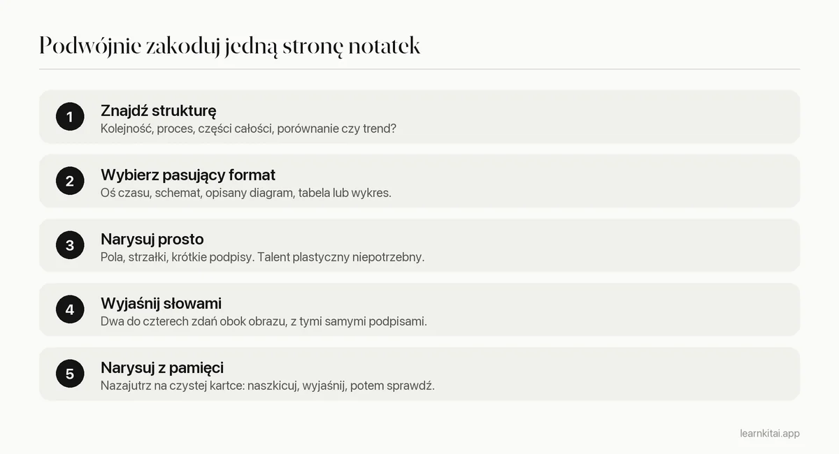 Pięć kroków podwójnego kodowania strony notatek: od znalezienia struktury do odtworzenia jej z pamięci