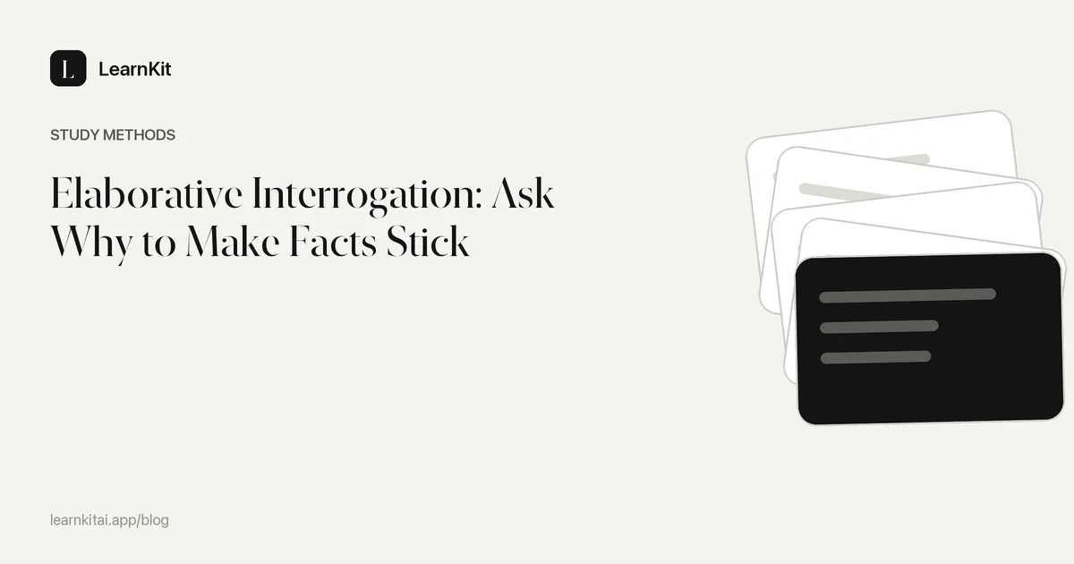 The title Elaborative Interrogation: Ask Why to Make Facts Stick over a calm monochrome pattern