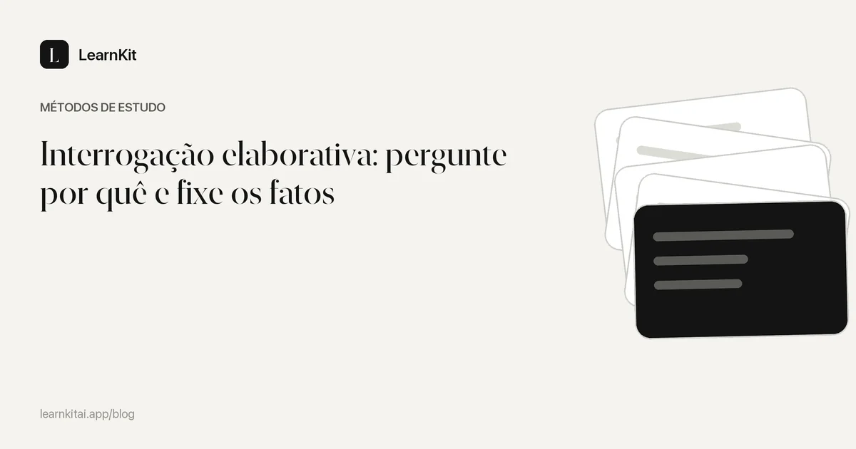 O título Interrogação elaborativa: pergunte por quê e fixe os fatos sobre um padrão monocromático e sereno