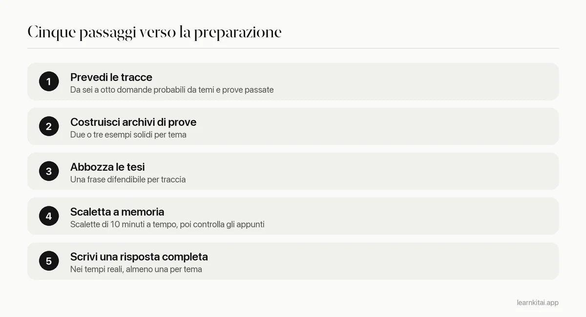 Cinque passaggi per preparare un esame scritto, dalla previsione delle tracce alle risposte complete a tempo