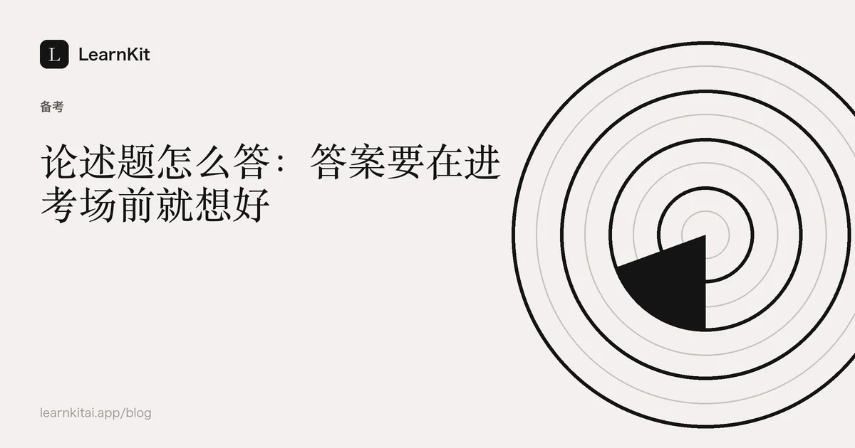 标题《论述题怎么答:答案要在进考场前就想好》,置于宁静的黑白图案之上