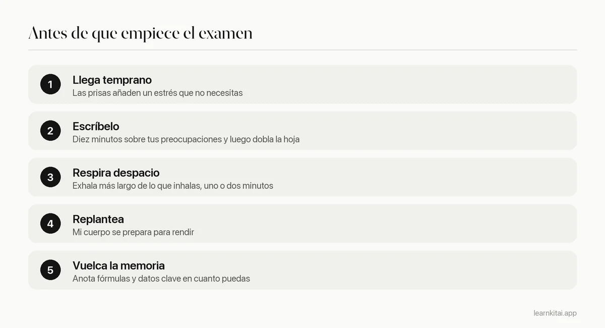 Cinco pasos de una rutina de calma para los minutos previos y el comienzo de un examen
