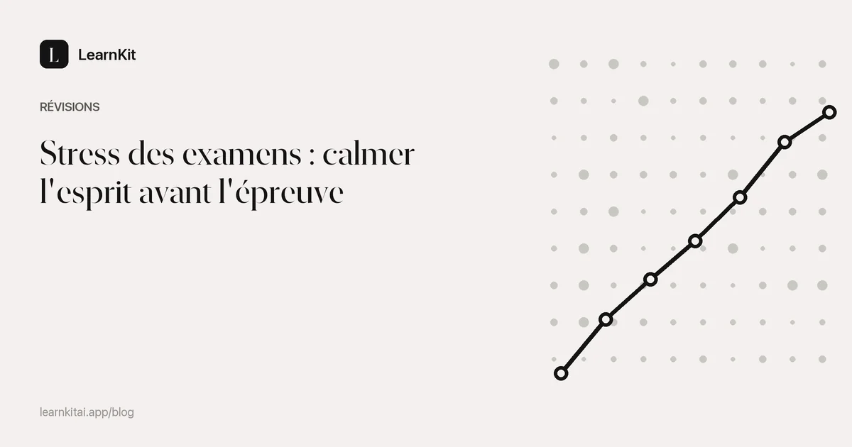 Le titre Stress des examens : calmer l'esprit avant l'épreuve sur un motif monochrome épuré