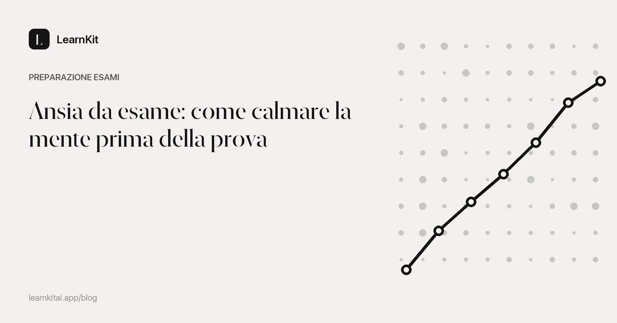 Il titolo Ansia da esame: come calmare la mente prima della prova su un motivo monocromatico tenue