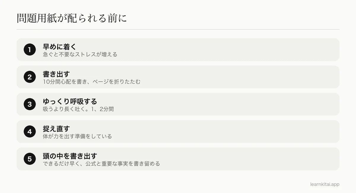 試験の直前と開始時に使う、落ち着くための5つのステップ