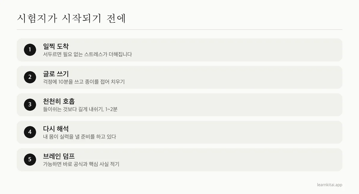시험 직전 몇 분과 시작 때 쓰는 마음을 가라앉히는 루틴 다섯 단계