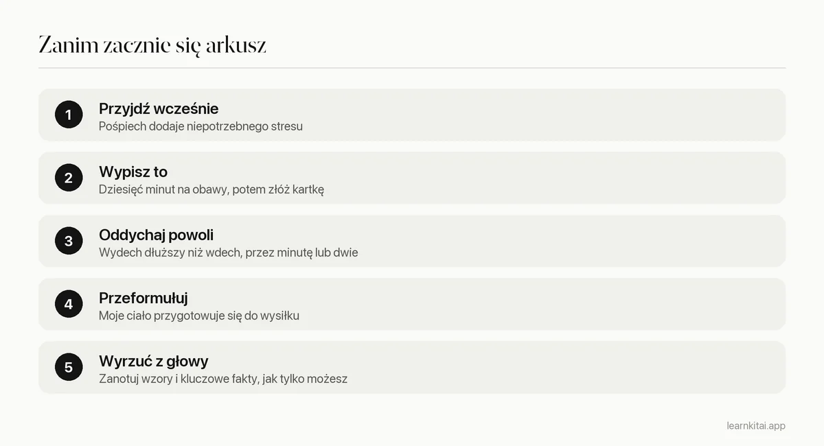 Pięć kroków uspokajającej rutyny na minuty przed egzaminem i na jego początku