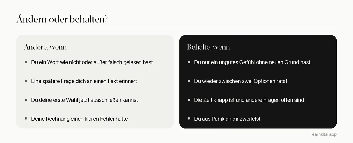 Vergleich guter Gründe, eine Testantwort zu ändern, mit Gründen, sie zu behalten