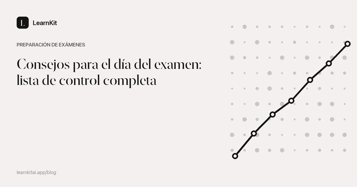 El título Consejos para el día del examen: lista de control completa sobre un patrón monocromo y sereno