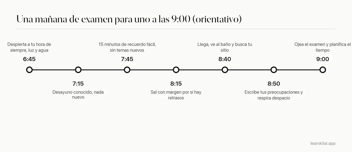 Cronograma de una mañana de examen, desde despertarse hasta la primera pregunta