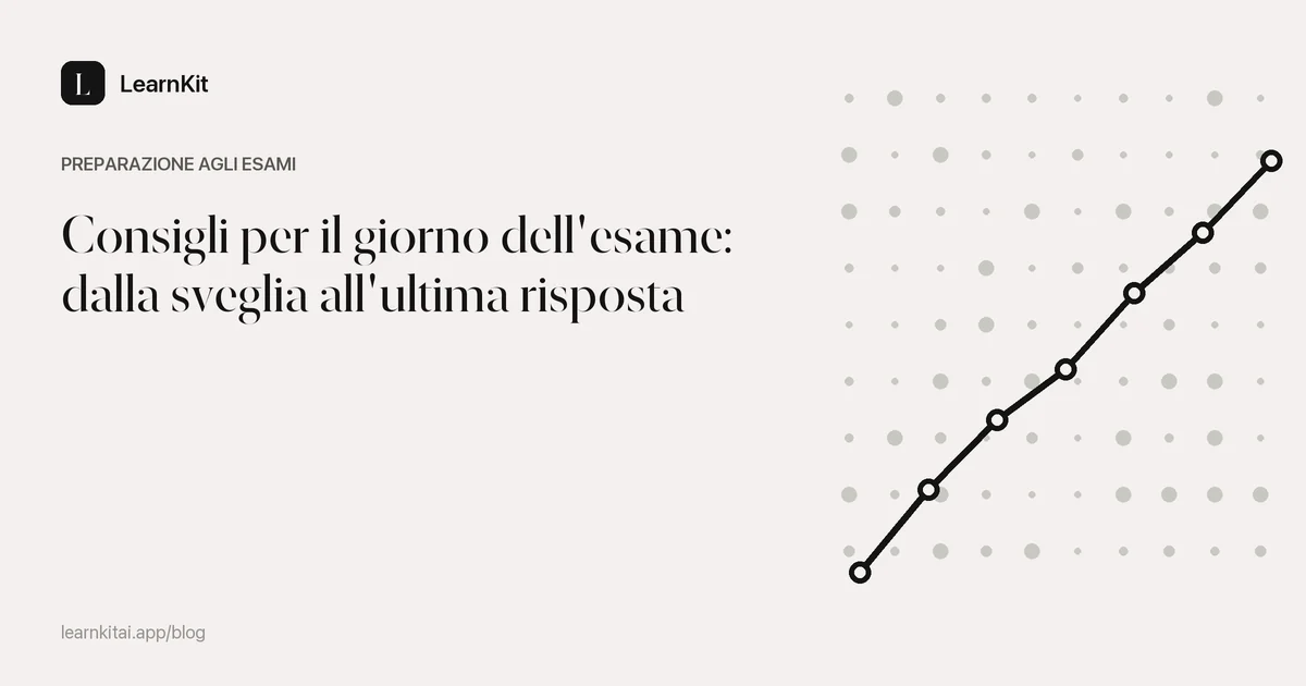 Il titolo Consigli per il giorno dell'esame: dalla sveglia all'ultima risposta su un motivo monocromatico tenue