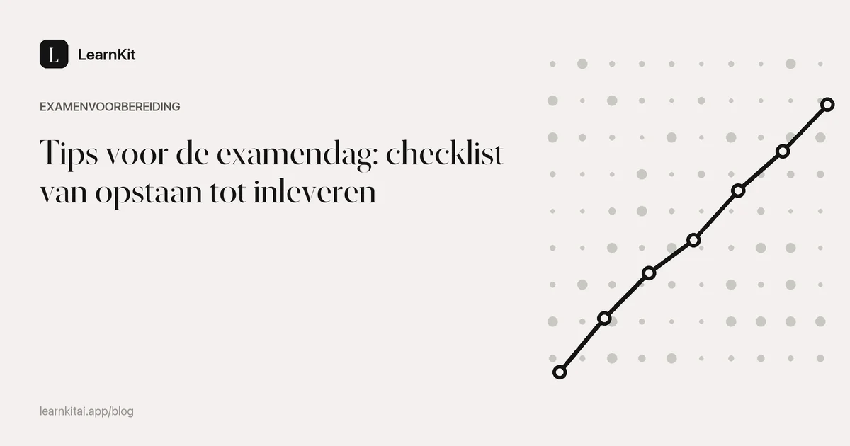 De titel Tips voor de examendag: checklist van opstaan tot inleveren op een rustig monochroom patroon
