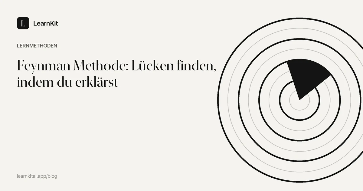 Der Titel Feynman Methode: Lücken finden, indem du erklärst vor einem ruhigen, einfarbigen Muster