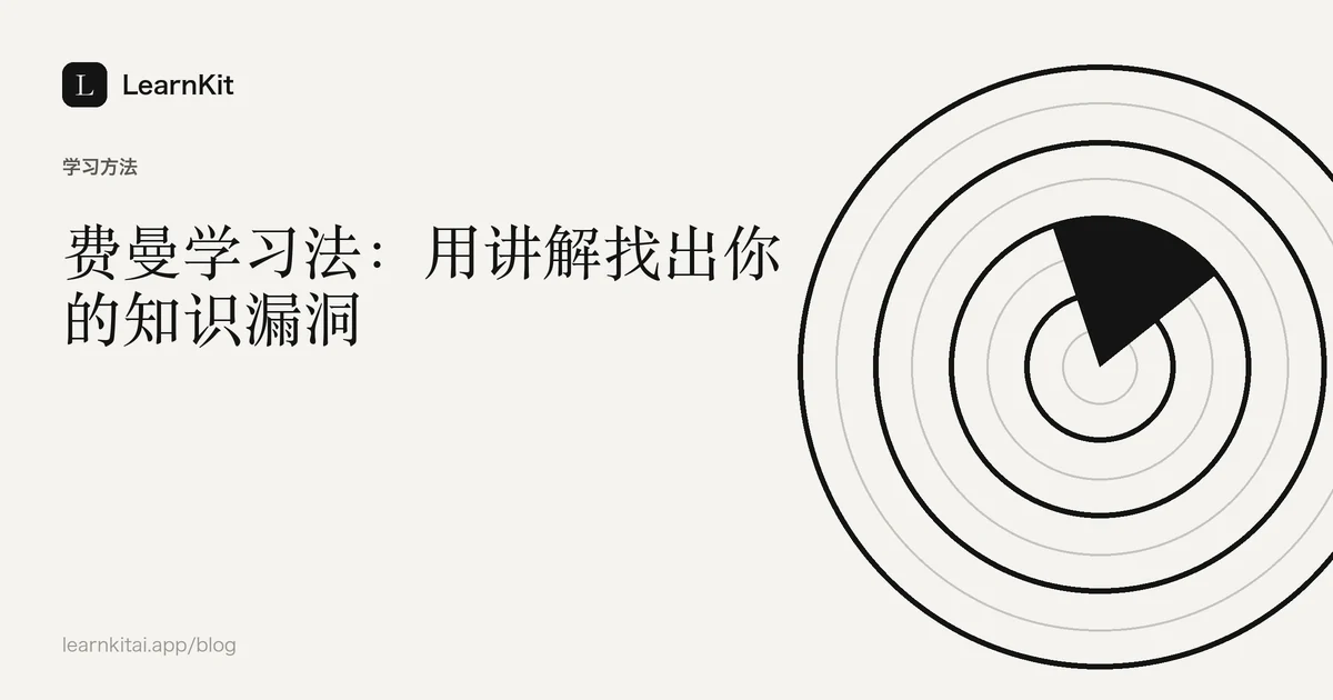 标题《费曼学习法:用讲解找出你的知识漏洞》,置于宁静的黑白图案之上