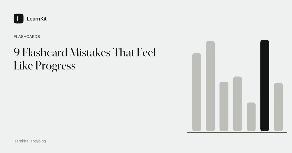 Article title 9 Flashcard Mistakes That Feel Like Progress over a calm monochrome pattern