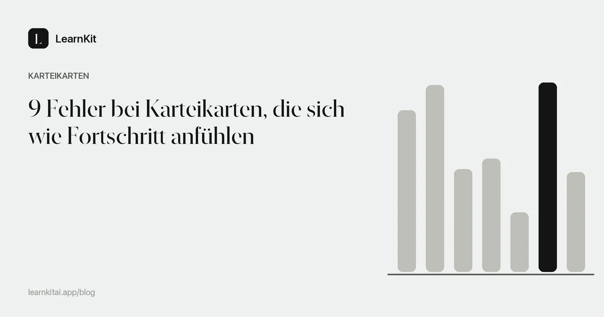 Der Titel 9 Fehler bei Karteikarten, die sich wie Fortschritt anfühlen vor einem ruhigen, einfarbigen Muster