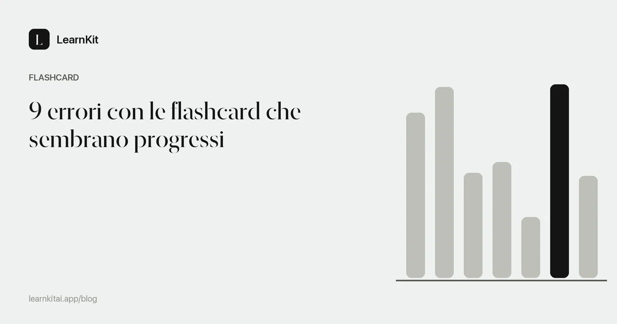 Il titolo 9 errori con le flashcard che sembrano progressi su un motivo monocromatico tenue