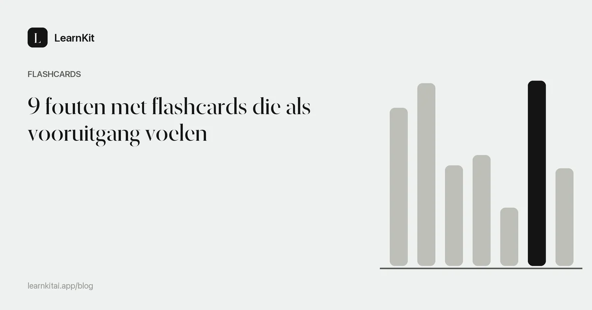 Artikeltitel 9 fouten met flashcards die als vooruitgang voelen op een rustig monochroom patroon