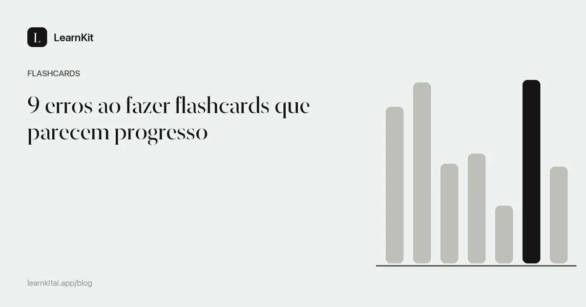 Título do artigo 9 erros ao fazer flashcards que parecem progresso sobre um padrão monocromático e sereno