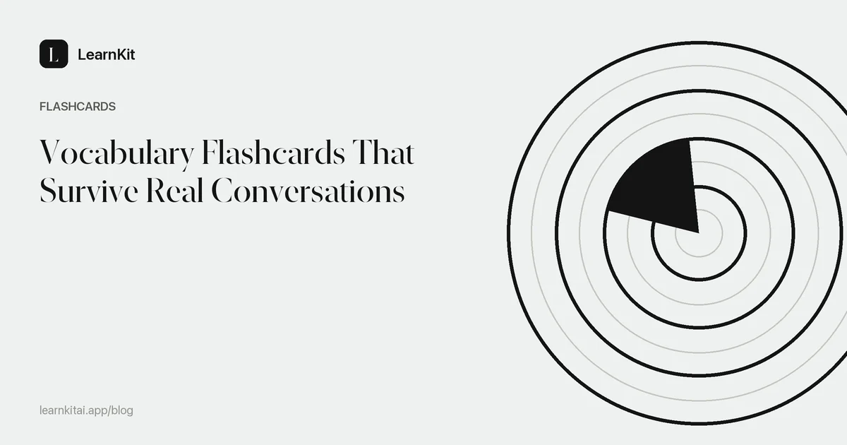 Article title Vocabulary Flashcards That Survive Real Conversations over a calm monochrome pattern